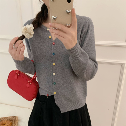 V-neck Colorful Button Long-sleeved Knitted Base Shirt Women's Innerwear Autumn/Winter Design Korean Style Beige Cashmere Cardigan Top