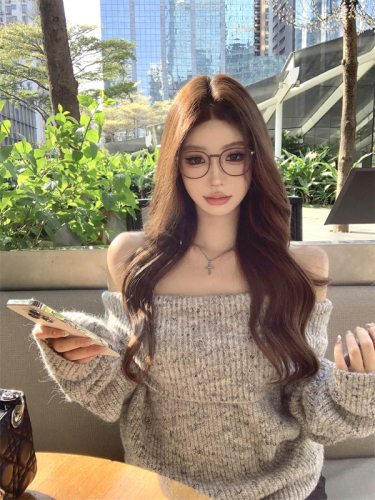 Real shots and real price~ Moonlight Waltz, lazy hot girl one-shoulder top, floral knitted thick sweater