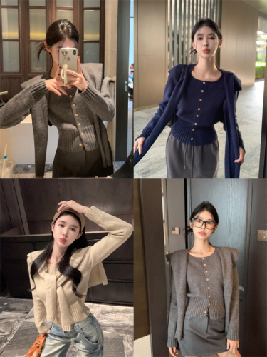 Real-life photos and real price~ autumn and winter knitted + shawl top two-piece sweater loose and slim and versatile breasted fashion suit