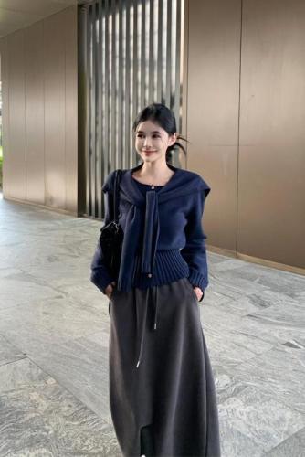 Real-life photos and real price~ autumn and winter knitted + shawl top two-piece sweater loose and slim and versatile breasted fashion suit