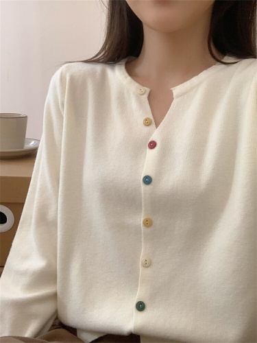 V-neck Colorful Button Long-sleeved Knitted Base Shirt Women's Innerwear Autumn/Winter Design Korean Style Beige Cashmere Cardigan Top