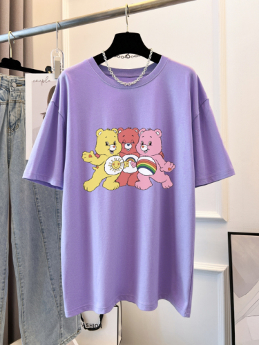 Real-life photo 100% cotton combed pure cotton printed summer short-sleeved T-shirt for women loose Korean version