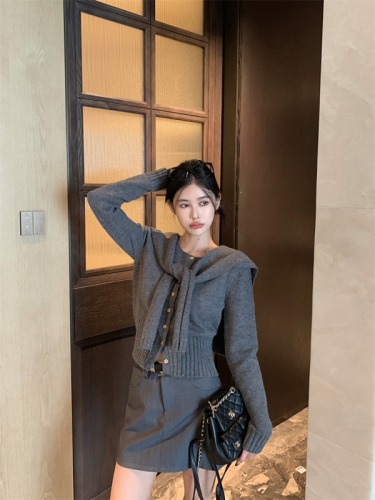 Real-life photos and real price~ autumn and winter knitted + shawl top two-piece sweater loose and slim and versatile breasted fashion suit