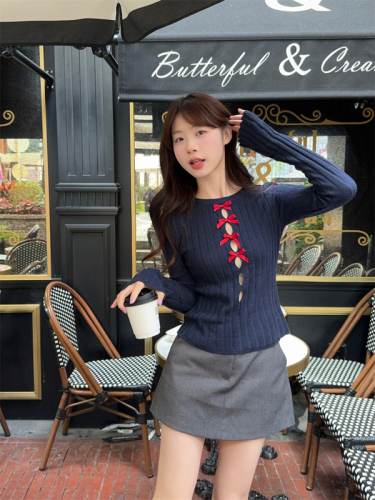 Real-life photos and real-price ~ I can't help but take a sneak peek at the new autumn and winter style design bow-cut sweater waist top