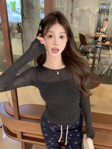 Real-life shots and real-price ~ round neck spliced long-sleeved knitted base shirt Korean slim fit and slim temperament inner top