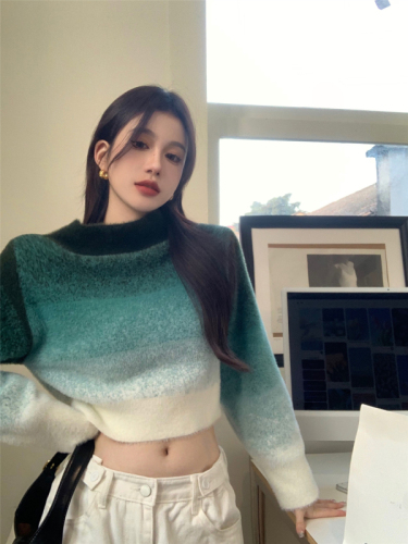 Real-life photos and real-price ~ Various ways to wear gradient color one-shoulder knit tops soft and high-end feel lazy and off-shoulder sweater