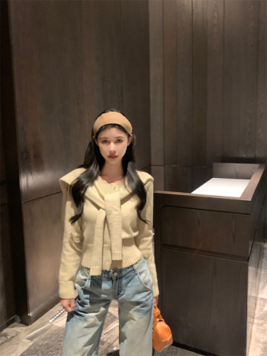 Real-life photos and real price~ autumn and winter knitted + shawl top two-piece sweater loose and slim and versatile breasted fashion suit