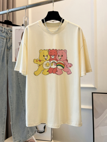 Real-life photo 100% cotton combed pure cotton printed summer short-sleeved T-shirt for women loose Korean version