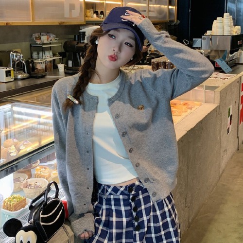 Women's Grey Knit Cardigan Jacket 2025 New Autumn/Winter Outerwear Sweater Outerwear Early Autumn Fashion High-End Top