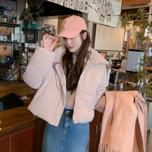 Real shot ins down cotton padded corduroy coat winter new short style thickened student bread jacket for petite women