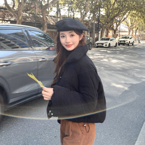 Real shot ins down cotton padded corduroy coat winter new short style thickened student bread jacket for petite women