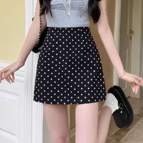 2025 new high-waisted skirt polka dot A-line temperament women's versatile Hong Kong style fashionable suit skirt