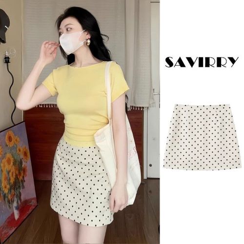 2025 new high-waisted skirt polka dot A-line temperament women's versatile Hong Kong style fashionable suit skirt