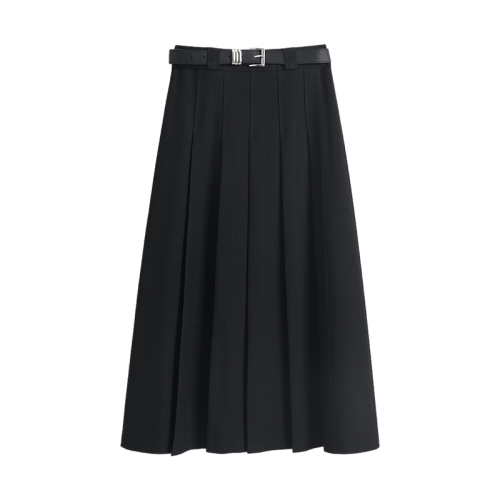 Real-life suit skirt mid-length women's autumn new gray long skirt high waist cover hips to make them look slim A-line pleated skirt