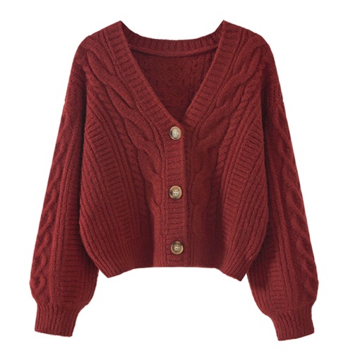 Korean Minimalist Style Loose-Fit Retro Cable-Knit Short-Sleeve Cardigan Jacket