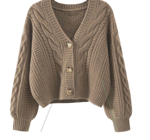 Korean Minimalist Style Loose-Fit Retro Cable-Knit Short-Sleeve Cardigan Jacket