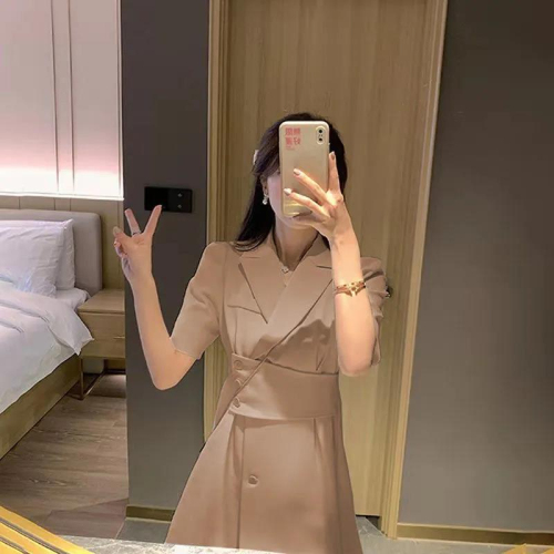 Women's summer dress new style waist-hugging and short-sleeved suit skirt