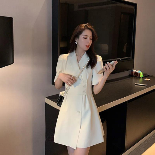 Women's summer dress new style waist-hugging and short-sleeved suit skirt