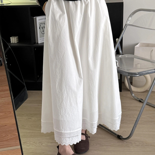 High-end Korean lace-edged white skirt for women 2025 new small A-line flower bud umbrella skirt long skirt