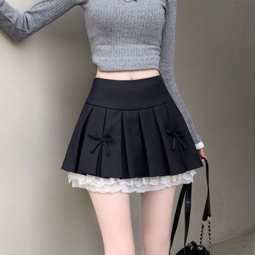 Design-sensual pleated skirt for women in summer gray lace splicing niche hot girls a-line short skirt 2025 new half body