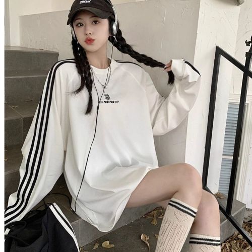 Vintage American-Style Overshoulder Long-Sleeve Sweatshirt for Women - Autumn/Winter Design, Unique 2025 Lazy Top