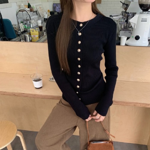 Photographed High-End Personality Long-Sleeve Knit Cardigan Women's 2025 New Arrival Black Top