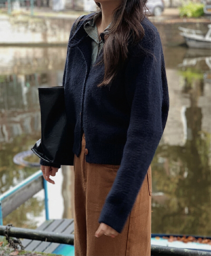 Original Photography Korean Version Thickened Cardigan Coat Autumn/Winter New Solid Color Single Button Round Neck Knit Sweater for Women