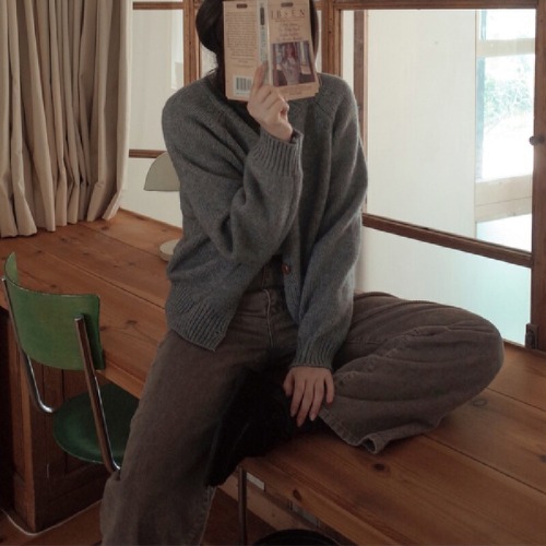 Original Photography Korean Version Thickened Cardigan Coat Autumn/Winter New Solid Color Single Button Round Neck Knit Sweater for Women