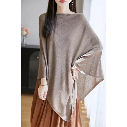 Off-shoulder sun-proof cape shawl blouse with an irregular design, offering a chic, relaxed, and laid-back vibe—perfect as a cozy knit top.