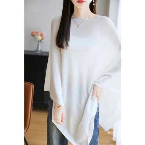 Off-shoulder sun-proof cape shawl blouse with an irregular design, offering a chic, relaxed, and laid-back vibe—perfect as a cozy knit top.