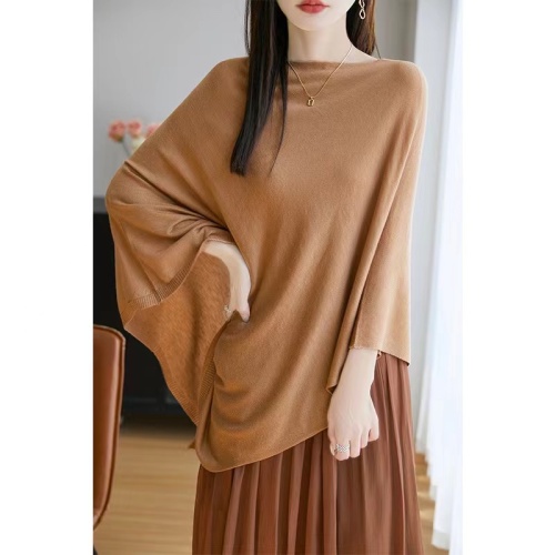 Off-shoulder sun-proof cape shawl blouse with an irregular design, offering a chic, relaxed, and laid-back vibe—perfect as a cozy knit top.