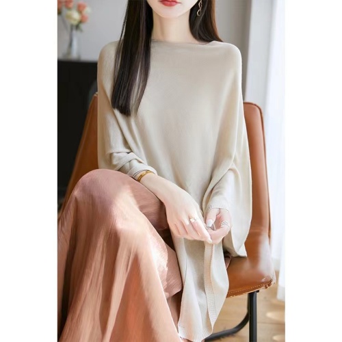 Off-shoulder sun-proof cape shawl blouse with an irregular design, offering a chic, relaxed, and laid-back vibe—perfect as a cozy knit top.