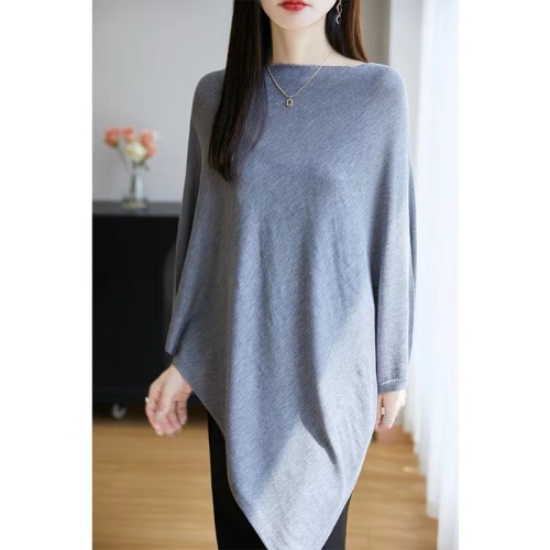 Off-shoulder sun-proof cape shawl blouse with an irregular design, offering a chic, relaxed, and laid-back vibe—perfect as a cozy knit top.