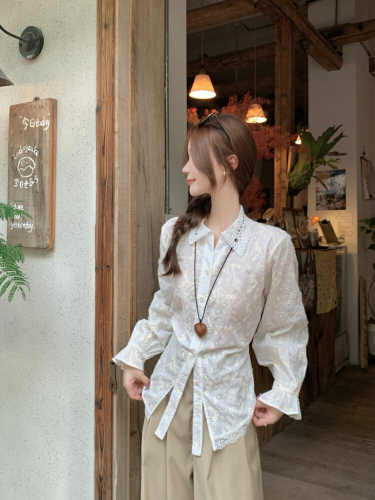 Shooting! Autumn Korean-style brocade POLO collar women's temperament irregular tie waist slimming top