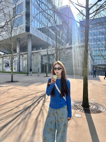 Wide-leg women's jeans 2025 autumn new wash distressed floral high-waisted loose slimming straight-leg drop-crotch pants