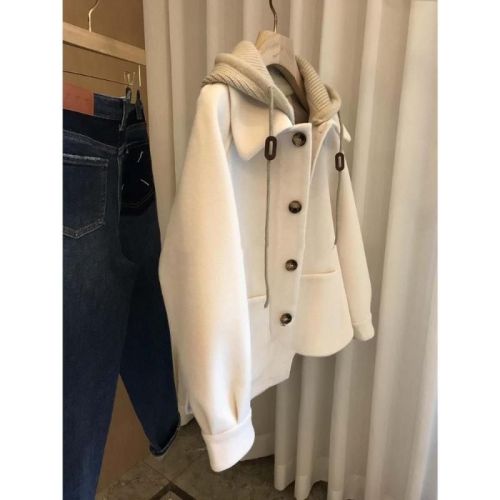 Larger size women's knit hooded two-piece jacket top for plus-size mm, new fashion winter and autumn cashmere style women's open jacket