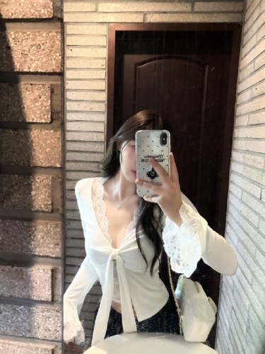 260g Rayon Lace-Panel Long-Sleeve T-Shirt for Women: Early Autumn, Slimming, and Perfect as a Layering Base Top