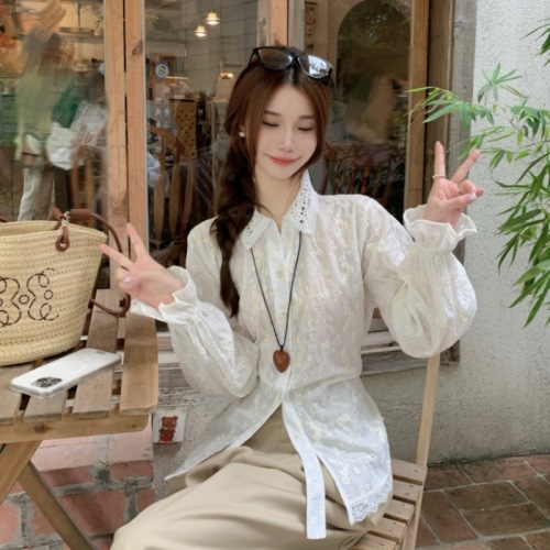 Shooting! Autumn Korean-style brocade POLO collar women's temperament irregular tie waist slimming top