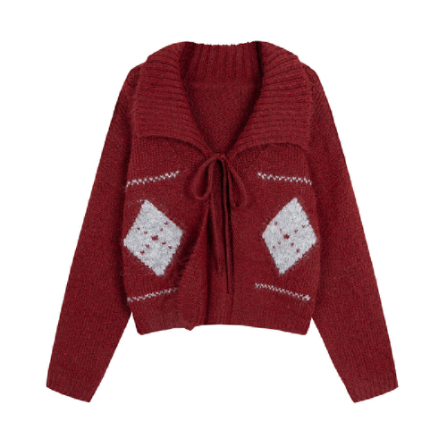 Korean-Style High-End V-Neck Gingham Belted Cardigan Women's Autumn/Winter Loose Casual Outerwear Knit Top