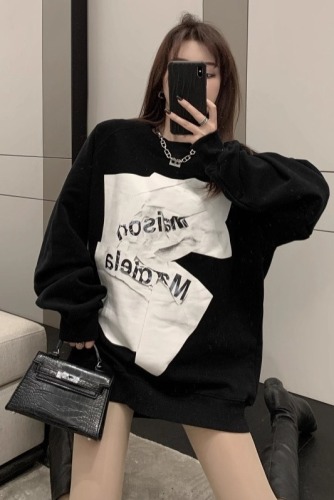 Women's Round Neck Sweatshirt 2025 New Hip-Hiding Medium Length Autumn Black Early Autumn