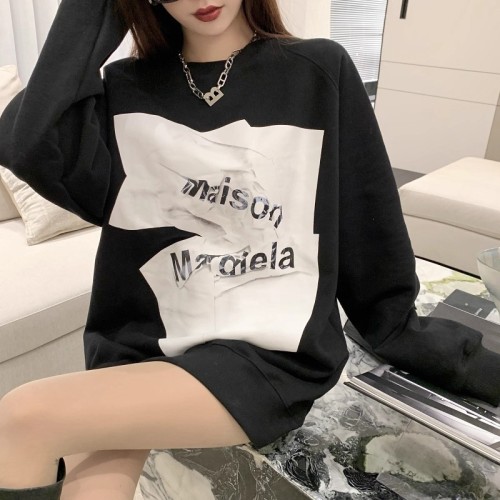 Women's Round Neck Sweatshirt 2025 New Hip-Hiding Medium Length Autumn Black Early Autumn