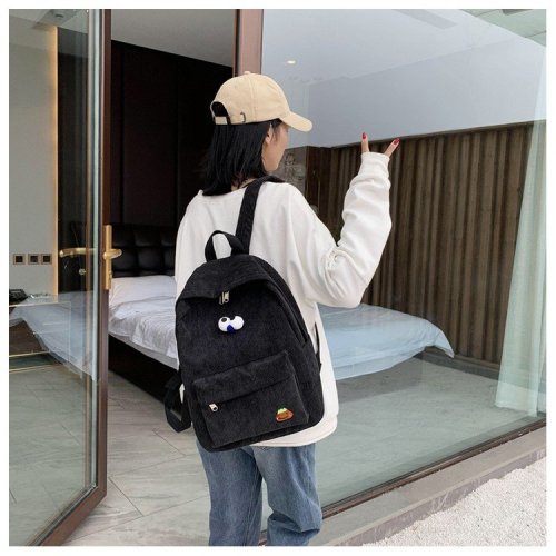 Corduroy backpack for women trendy and versatile Korean version cute fresh campus backpack ins style school bag