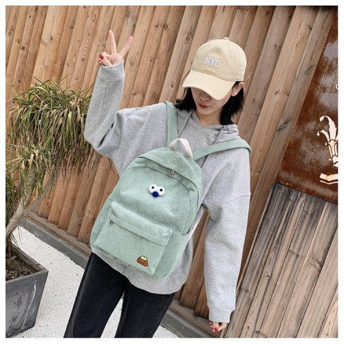 Corduroy backpack for women trendy and versatile Korean version cute fresh campus backpack ins style school bag