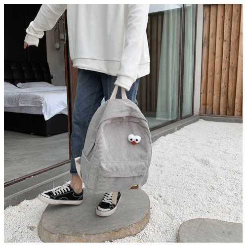 Corduroy backpack for women trendy and versatile Korean version cute fresh campus backpack ins style school bag