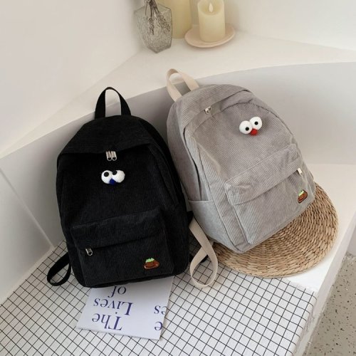 Corduroy backpack for women trendy and versatile Korean version cute fresh campus backpack ins style school bag