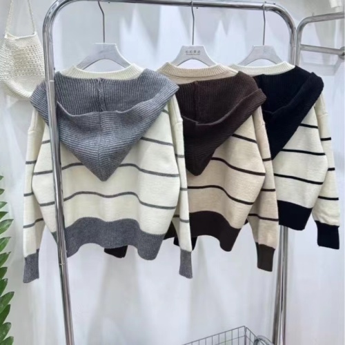 Detachable Scarf Hat Korean Style Youthful College Sweatshirt Cardigan Striped Two-Piece Set