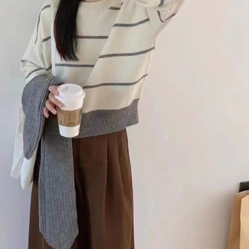 Detachable Scarf Hat Korean Style Youthful College Sweatshirt Cardigan Striped Two-Piece Set