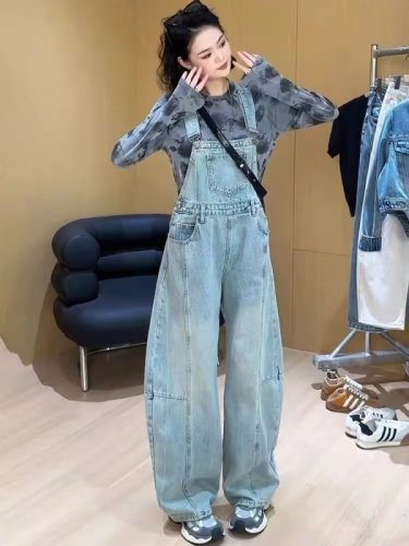 Design-sensual retro denim overalls for women in summer new Korean style loose slimming and age-reducing wide-leg jumpsuit