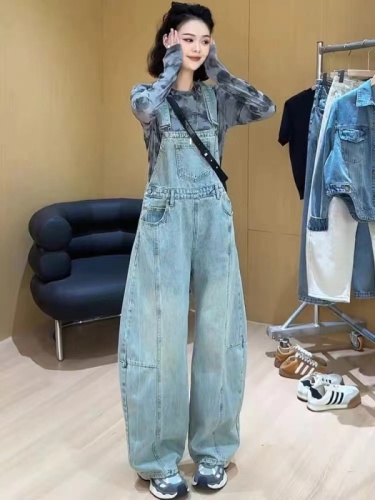 Design-sensual retro denim overalls for women in summer new Korean style loose slimming and age-reducing wide-leg jumpsuit