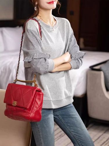 Women's Round Neck Sweatshirt for Spring and Autumn/Winter 2025, New, No Hat, Fashionable, Small Figure, Stylish Top